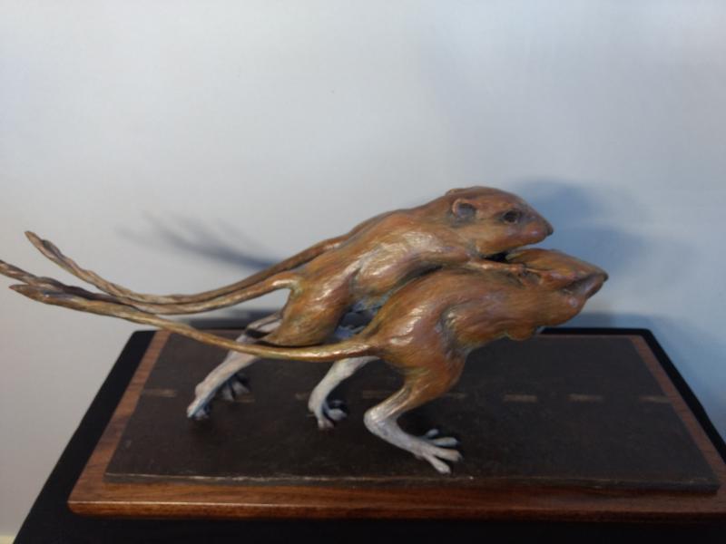 The Rat Race #10/22 Kangaroo Rats used as a metaphor for man. : Small Selection of Sold Sculptures : Ken Newman Sculptures | sculpture | bronze | wood | wildlifeart art | figurative sculpture | Idaho sculptor | animal art |