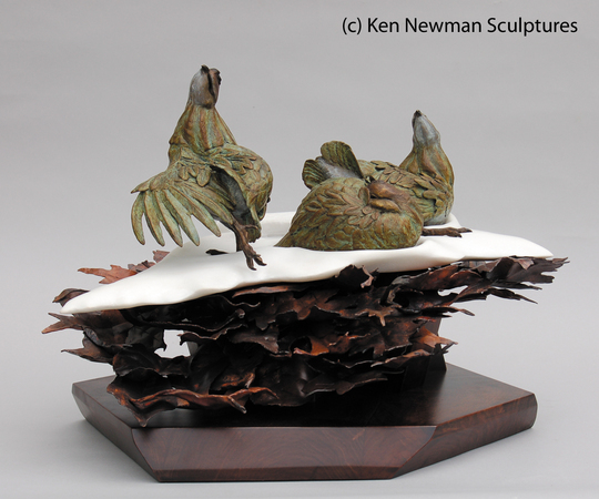 Sunseekers, Bobwhite 
Other Side on Turntable
 : Wildlife Bronze Sculptures : Ken Newman Sculptures | sculpture | bronze | wood | wildlifeart art | figurative sculpture | Idaho sculptor | animal art |