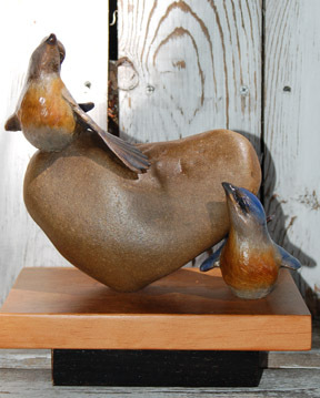Simple Love
Bluebirds and Heart Stone on Fir Step  2016 : Small Selection of Sold Sculptures : Ken Newman Sculptures | sculpture | bronze | wood | wildlifeart art | figurative sculpture | Idaho sculptor | animal art |