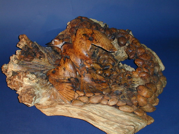 The Ploy - Killdeer Black Oak Burl : Small Selection of Sold Sculptures : Ken Newman Sculptures | sculpture | bronze | wood | wildlifeart art | figurative sculpture | Idaho sculptor | animal art |