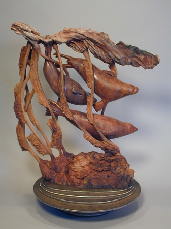 Ghosts in the Kelp Beds- Redwood Burl on Steel : Small Selection of Sold Sculptures : Ken Newman Sculptures | sculpture | bronze | wood | wildlifeart art | figurative sculpture | Idaho sculptor | animal art |
