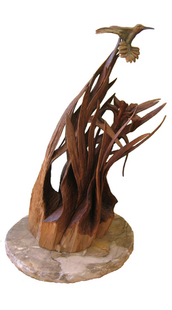 Dance of the Wild Iris - Walnut and Bronze on Marble : Small Selection of Sold Sculptures : Ken Newman Sculptures | sculpture | bronze | wood | wildlifeart art | figurative sculpture | Idaho sculptor | animal art |