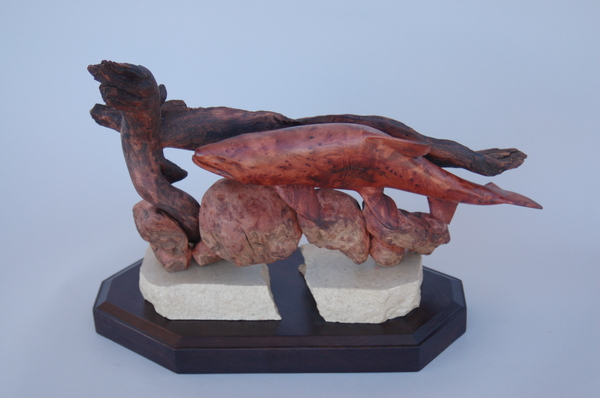 Four Corners of the Eddy - Redwood on Limestone : Small Selection of Sold Sculptures : Ken Newman Sculptures | sculpture | bronze | wood | wildlifeart art | figurative sculpture | Idaho sculptor | animal art |