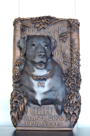 Bronze Lab Relief installed on stone in Idaho : Public/Private Sculpture Installations : Ken Newman Sculptures | sculpture | bronze | wood | wildlifeart art | figurative sculpture | Idaho sculptor | animal art |