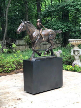 Pure Freedom #1/11 1/2 life - basing options and patinas vary, installed in Virginia, poolside : Small Selection of Sold Sculptures : Ken Newman Sculptures | sculpture | bronze | wood | wildlifeart art | figurative sculpture | Idaho sculptor | animal art |