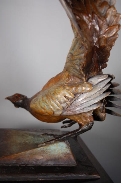 Tale of Respect, Pheasant Sculpture
 #14/22  Available in Mason City IA Sculptures on Parade
 Patina options : Wildlife Bronze Sculptures : Ken Newman Sculptures | sculpture | bronze | wood | wildlifeart art | figurative sculpture | Idaho sculptor | animal art |