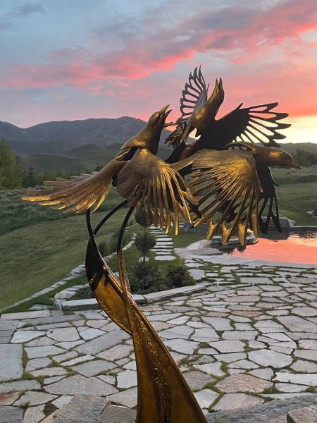 Mischief and Plunder - Magpies - Exterior Installation 2021 : Small Selection of Sold Sculptures : Ken Newman Sculptures | sculpture | bronze | wood | wildlifeart art | figurative sculpture | Idaho sculptor | animal art |